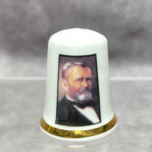 Vintage Ulysses S. Grant Fine Bone China Thimble Portrait Gold Trim England
